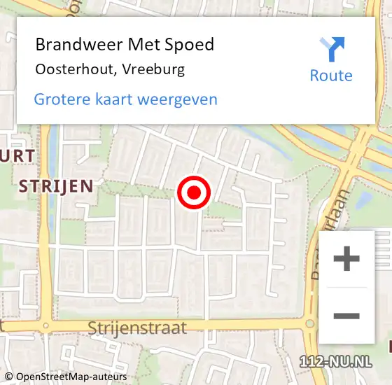 Locatie op kaart van de 112 melding: Brandweer Met Spoed Naar Oosterhout, Vreeburg op 20 november 2022 06:30