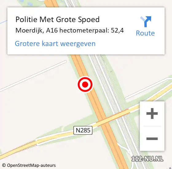 Locatie op kaart van de 112 melding: Politie Met Grote Spoed Naar Moerdijk, A16 hectometerpaal: 52,4 op 20 november 2022 06:32