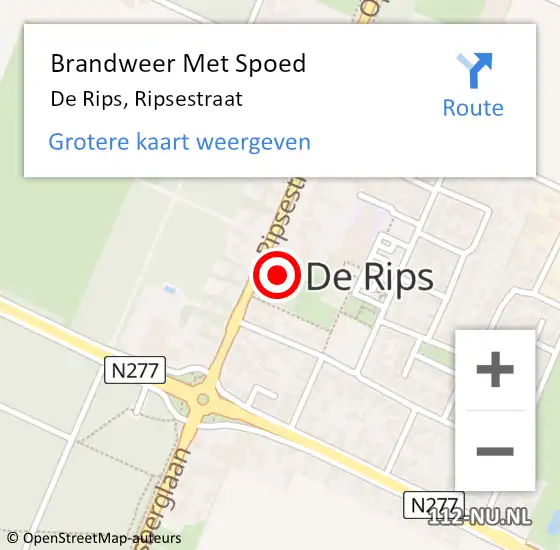 Locatie op kaart van de 112 melding: Brandweer Met Spoed Naar De Rips, Ripsestraat op 20 november 2022 07:29