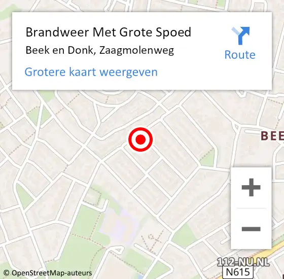 Locatie op kaart van de 112 melding: Brandweer Met Grote Spoed Naar Beek en Donk, Zaagmolenweg op 20 november 2022 08:21