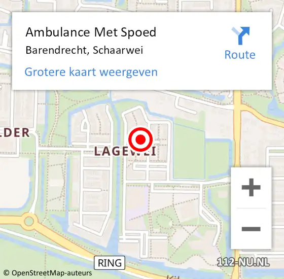 Locatie op kaart van de 112 melding: Ambulance Met Spoed Naar Barendrecht, Schaarwei op 20 november 2022 08:53