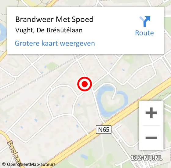 Locatie op kaart van de 112 melding: Brandweer Met Spoed Naar Vught, De Bréautélaan op 20 november 2022 09:36