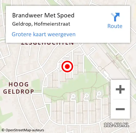 Locatie op kaart van de 112 melding: Brandweer Met Spoed Naar Geldrop, Hofmeierstraat op 20 november 2022 09:41