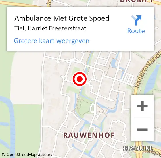 Locatie op kaart van de 112 melding: Ambulance Met Grote Spoed Naar Tiel, Harriët Freezerstraat op 20 november 2022 09:44