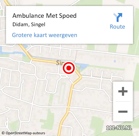 Locatie op kaart van de 112 melding: Ambulance Met Spoed Naar Didam, Singel op 20 november 2022 10:34
