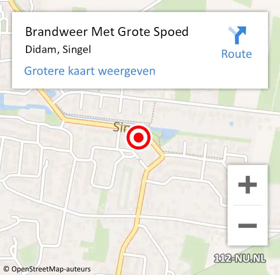 Locatie op kaart van de 112 melding: Brandweer Met Grote Spoed Naar Didam, Singel op 20 november 2022 10:34