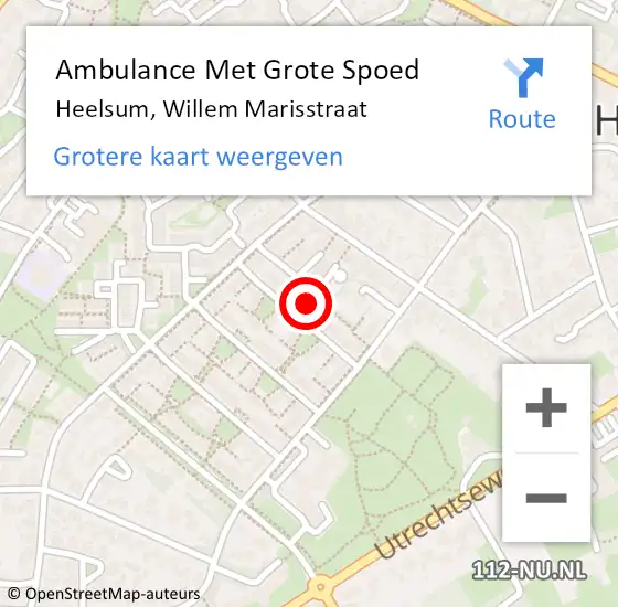 Locatie op kaart van de 112 melding: Ambulance Met Grote Spoed Naar Heelsum, Willem Marisstraat op 20 november 2022 10:37