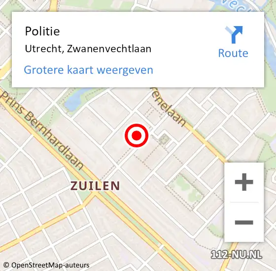 Locatie op kaart van de 112 melding: Politie Utrecht, Zwanenvechtlaan op 20 november 2022 10:44