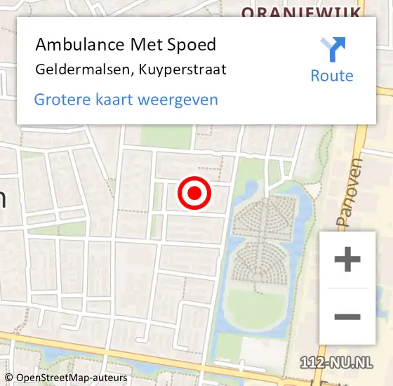 Locatie op kaart van de 112 melding: Ambulance Met Spoed Naar Geldermalsen, Kuyperstraat op 20 november 2022 11:08