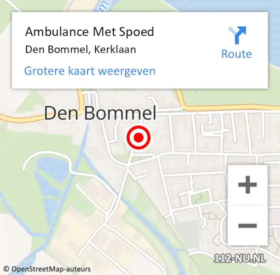 Locatie op kaart van de 112 melding: Ambulance Met Spoed Naar Den Bommel, Kerklaan op 20 november 2022 12:11