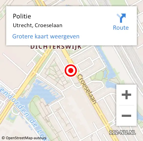 Locatie op kaart van de 112 melding: Politie Utrecht, Croeselaan op 20 november 2022 12:31