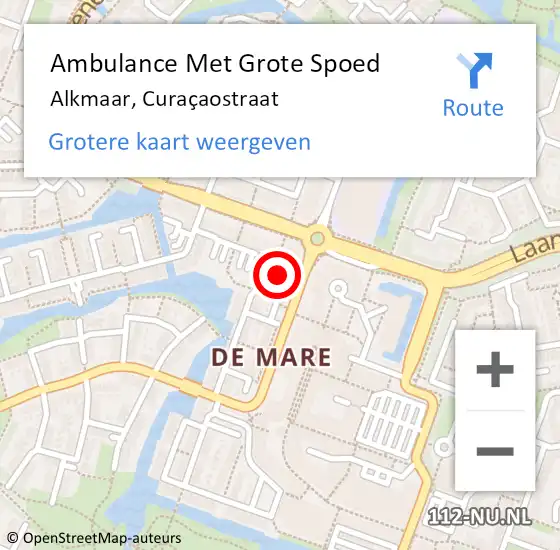 Locatie op kaart van de 112 melding: Ambulance Met Grote Spoed Naar Alkmaar, Curaçaostraat op 20 november 2022 12:49