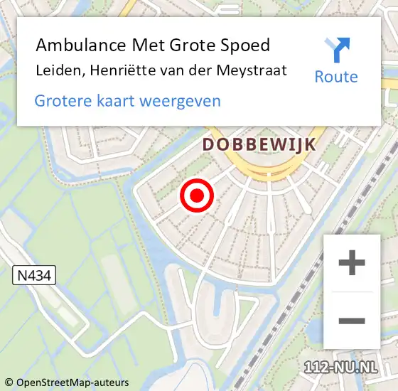 Locatie op kaart van de 112 melding: Ambulance Met Grote Spoed Naar Leiden, Henriëtte van der Meystraat op 20 november 2022 13:00