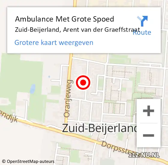 Locatie op kaart van de 112 melding: Ambulance Met Grote Spoed Naar Zuid-Beijerland, Arent van der Graeffstraat op 20 november 2022 13:02