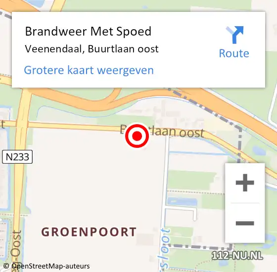 Locatie op kaart van de 112 melding: Brandweer Met Spoed Naar Veenendaal, Buurtlaan oost op 20 november 2022 13:21