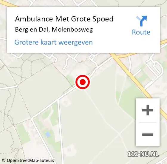Locatie op kaart van de 112 melding: Ambulance Met Grote Spoed Naar Berg en Dal, Molenbosweg op 20 november 2022 14:04
