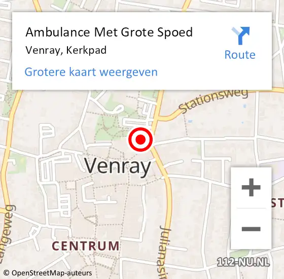 Locatie op kaart van de 112 melding: Ambulance Met Grote Spoed Naar Venray, Kerkpad op 20 november 2022 14:11