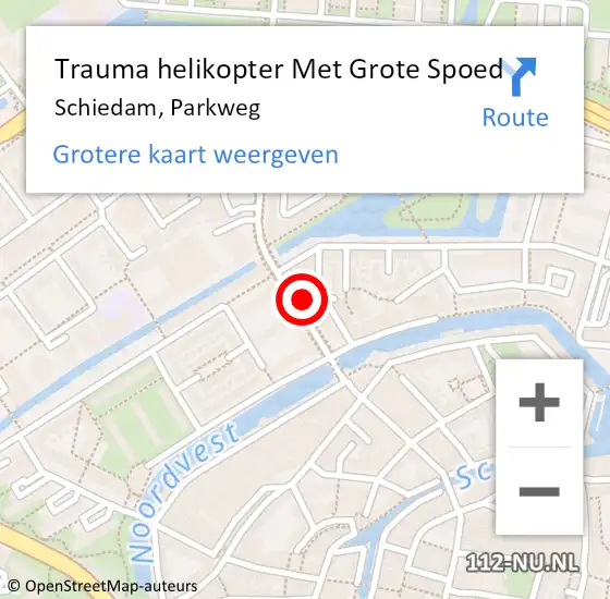 Locatie op kaart van de 112 melding: Trauma helikopter Met Grote Spoed Naar Schiedam, Parkweg op 20 november 2022 14:21