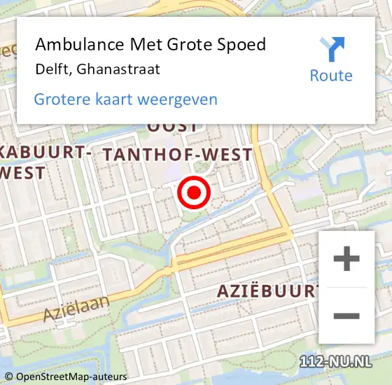 Locatie op kaart van de 112 melding: Ambulance Met Grote Spoed Naar Delft, Ghanastraat op 20 november 2022 14:27