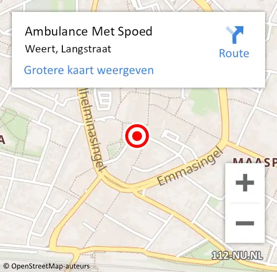 Locatie op kaart van de 112 melding: Ambulance Met Spoed Naar Weert, Langstraat op 20 november 2022 15:13