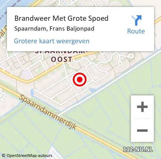 Locatie op kaart van de 112 melding: Brandweer Met Grote Spoed Naar Spaarndam, Frans Baljonpad op 20 november 2022 15:35