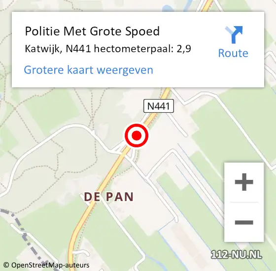 Locatie op kaart van de 112 melding: Politie Met Grote Spoed Naar Katwijk, N441 hectometerpaal: 2,9 op 20 november 2022 15:45