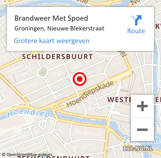 Locatie op kaart van de 112 melding: Brandweer Met Spoed Naar Groningen, Nieuwe Blekerstraat op 20 november 2022 15:53