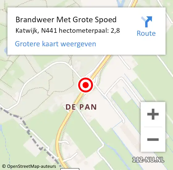 Locatie op kaart van de 112 melding: Brandweer Met Grote Spoed Naar Katwijk, N441 hectometerpaal: 2,8 op 20 november 2022 15:57