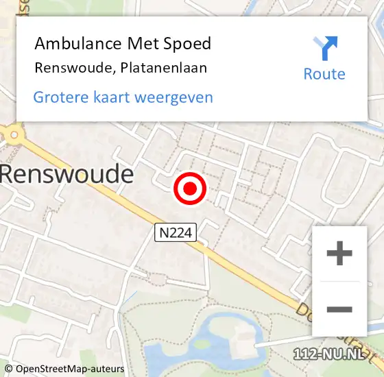 Locatie op kaart van de 112 melding: Ambulance Met Spoed Naar Renswoude, Platanenlaan op 20 november 2022 16:09