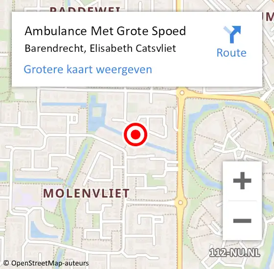 Locatie op kaart van de 112 melding: Ambulance Met Grote Spoed Naar Barendrecht, Elisabeth Catsvliet op 20 november 2022 16:10