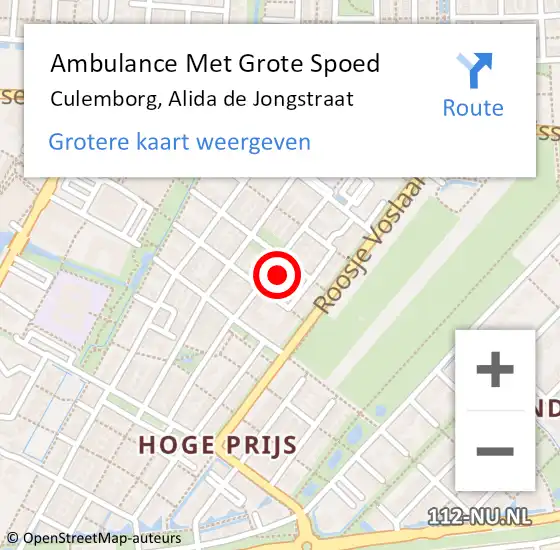Locatie op kaart van de 112 melding: Ambulance Met Grote Spoed Naar Culemborg, Alida de Jongstraat op 20 november 2022 16:33