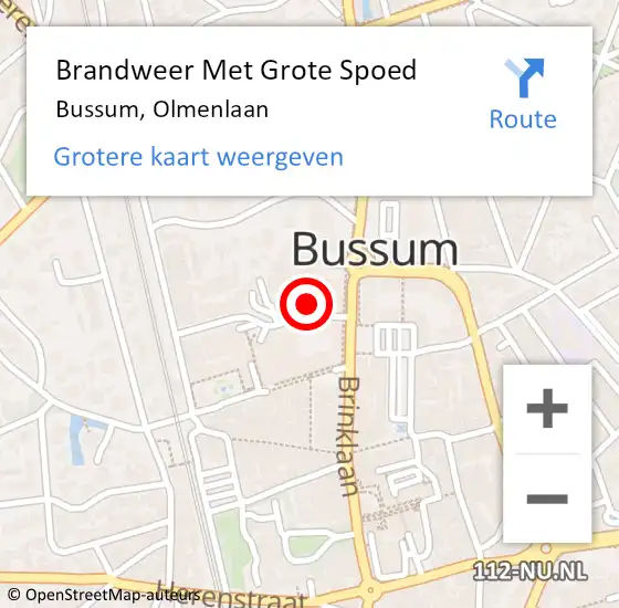 Locatie op kaart van de 112 melding: Brandweer Met Grote Spoed Naar Bussum, Olmenlaan op 20 november 2022 16:37