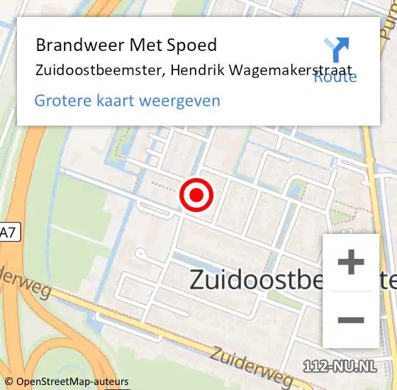 Locatie op kaart van de 112 melding: Brandweer Met Spoed Naar Zuidoostbeemster, Hendrik Wagemakerstraat op 20 november 2022 16:44