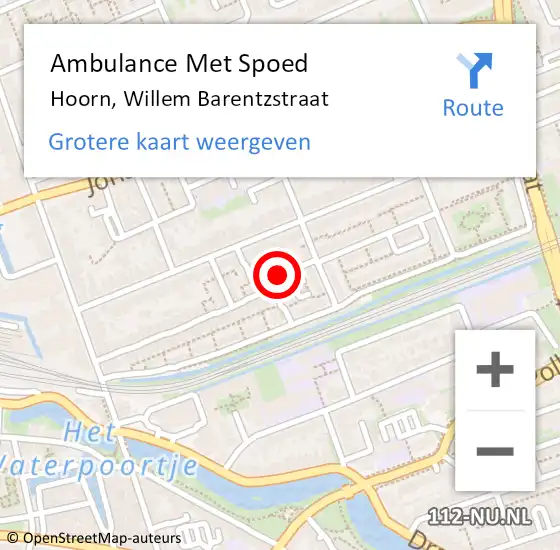 Locatie op kaart van de 112 melding: Ambulance Met Spoed Naar Hoorn, Willem Barentzstraat op 20 november 2022 16:45