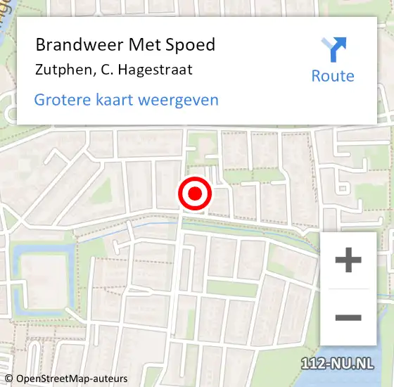 Locatie op kaart van de 112 melding: Brandweer Met Spoed Naar Zutphen, C. Hagestraat op 20 november 2022 16:56