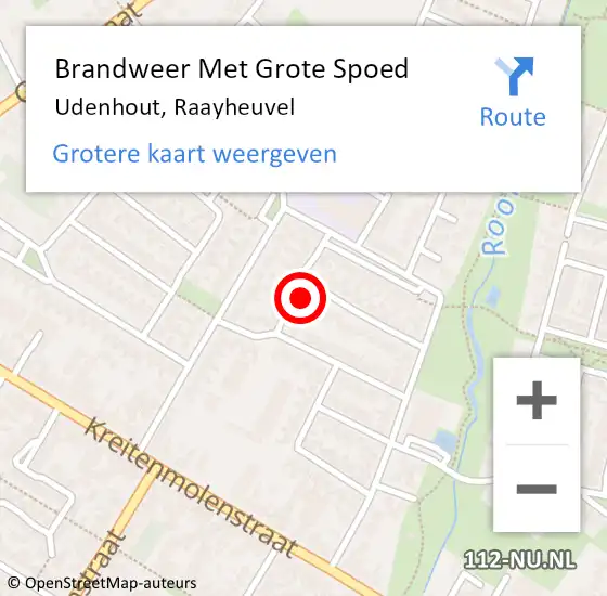 Locatie op kaart van de 112 melding: Brandweer Met Grote Spoed Naar Udenhout, Raayheuvel op 20 november 2022 17:05