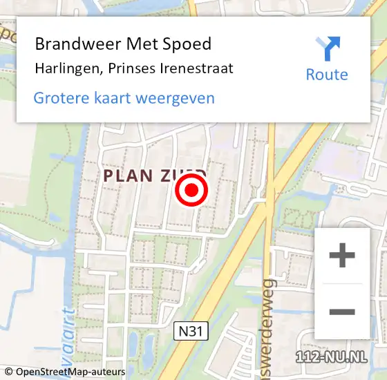 Locatie op kaart van de 112 melding: Brandweer Met Spoed Naar Harlingen, Prinses Irenestraat op 20 november 2022 18:09