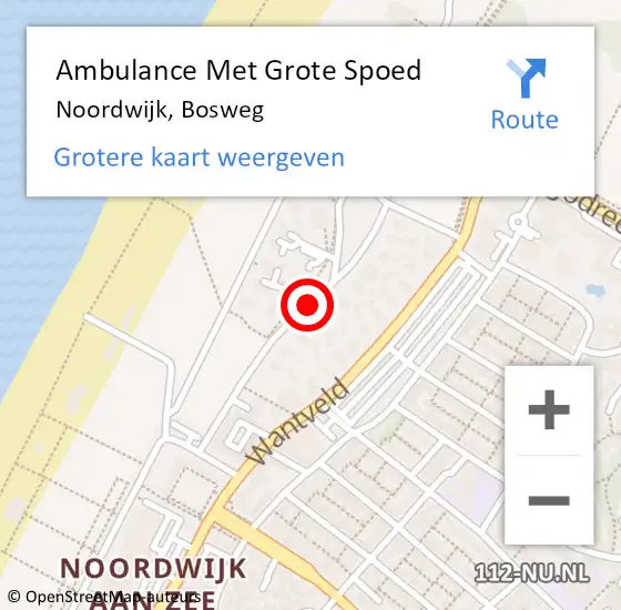 Locatie op kaart van de 112 melding: Ambulance Met Grote Spoed Naar Noordwijk, Bosweg op 5 augustus 2014 16:09