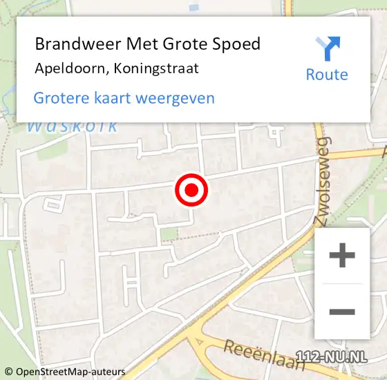 Locatie op kaart van de 112 melding: Brandweer Met Grote Spoed Naar Apeldoorn, Koningstraat op 20 november 2022 18:29