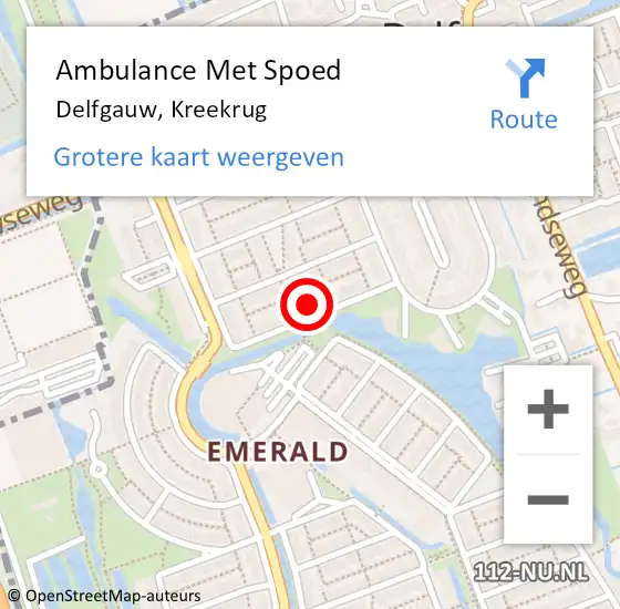 Locatie op kaart van de 112 melding: Ambulance Met Spoed Naar Delfgauw, Kreekrug op 20 november 2022 18:31