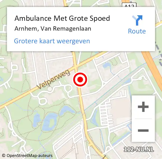 Locatie op kaart van de 112 melding: Ambulance Met Grote Spoed Naar Arnhem, Van Remagenlaan op 20 november 2022 18:45
