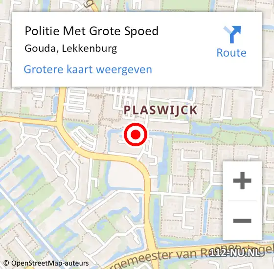 Locatie op kaart van de 112 melding: Politie Met Grote Spoed Naar Gouda, Lekkenburg op 20 november 2022 18:53