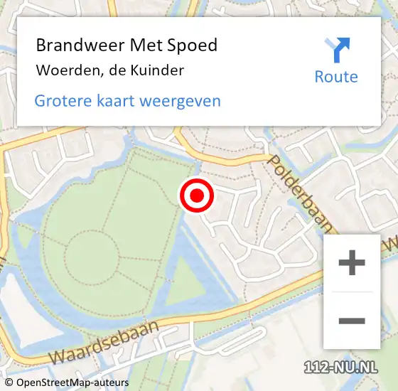 Locatie op kaart van de 112 melding: Brandweer Met Spoed Naar Woerden, de Kuinder op 20 november 2022 19:11