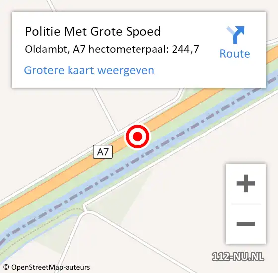 Locatie op kaart van de 112 melding: Politie Met Grote Spoed Naar Westerwolde, A7 hectometerpaal: 244,7 op 20 november 2022 19:14