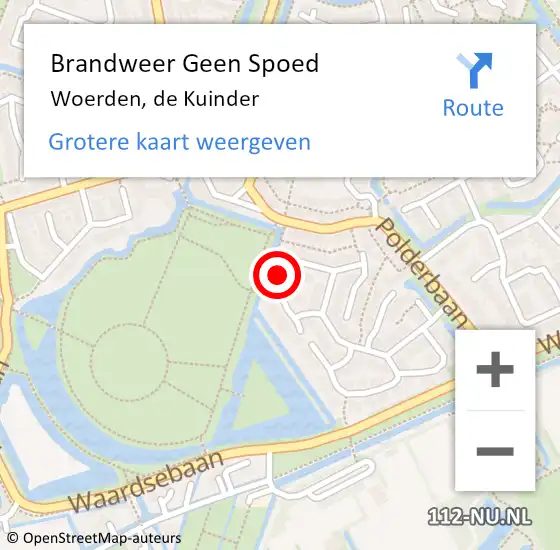 Locatie op kaart van de 112 melding: Brandweer Geen Spoed Naar Woerden, de Kuinder op 20 november 2022 19:14