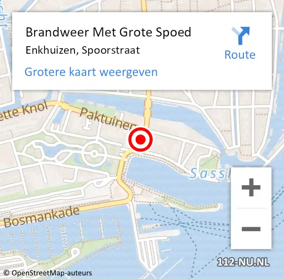 Locatie op kaart van de 112 melding: Brandweer Met Grote Spoed Naar Enkhuizen, Spoorstraat op 20 november 2022 19:40