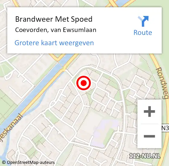 Locatie op kaart van de 112 melding: Brandweer Met Spoed Naar Coevorden, van Ewsumlaan op 20 november 2022 20:15