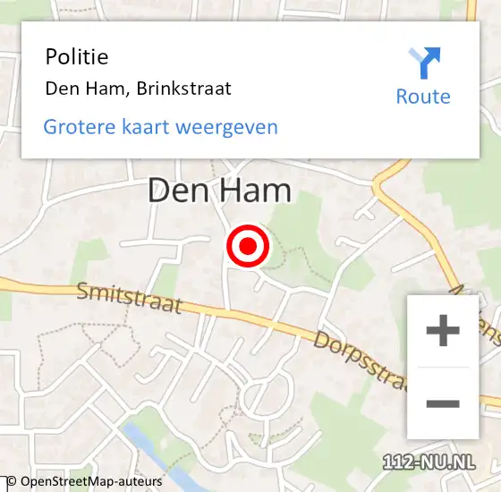 Locatie op kaart van de 112 melding: Politie Den Ham, Brinkstraat op 20 november 2022 20:23