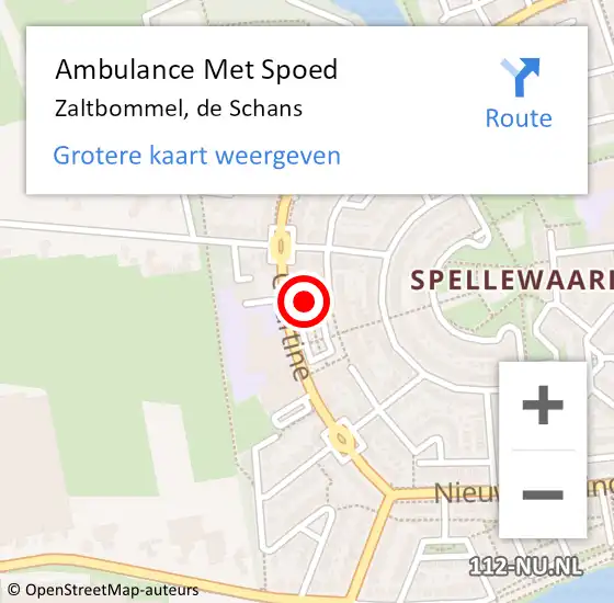 Locatie op kaart van de 112 melding: Ambulance Met Spoed Naar Zaltbommel, de Schans op 20 november 2022 20:26