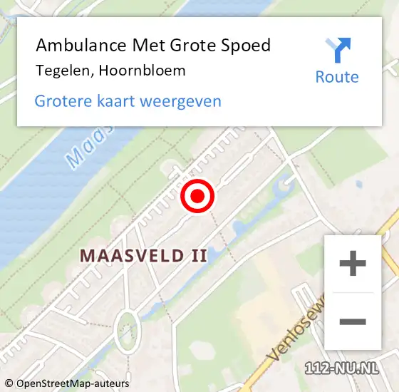 Locatie op kaart van de 112 melding: Ambulance Met Grote Spoed Naar Tegelen, Hoornbloem op 20 november 2022 20:59